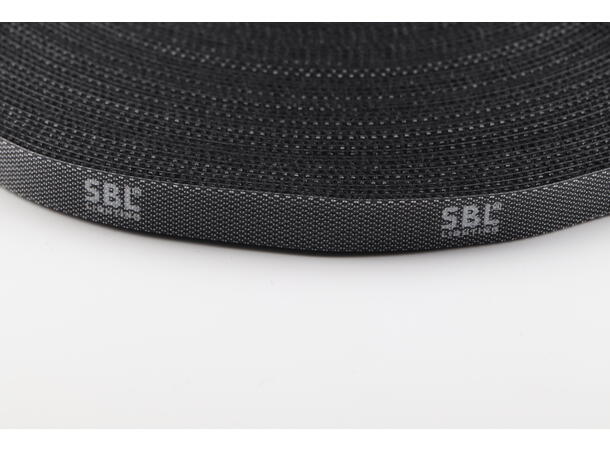 SBL Hook & Loop Borrelås 10mm x 25m Sort. Med SBL Logo