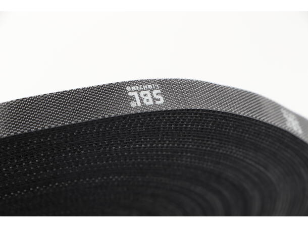 SBL Hook & Loop Borrelås 10mm x 25m Sort. Med SBL Logo