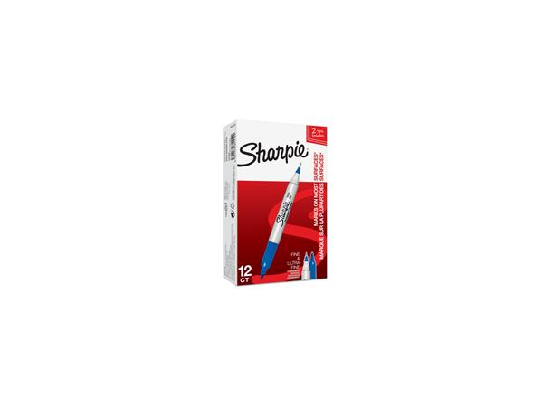 SHARPIE N2109 Merkepenn, Twin-tip Fine / Ultrafine, Blå, 12 stk