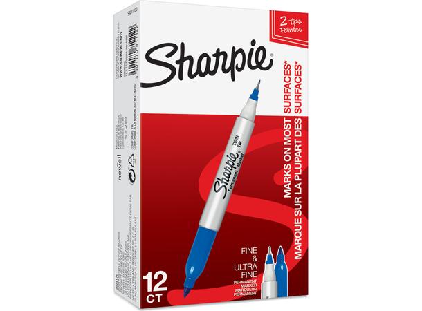 SHARPIE N2109 Merkepenn, Twin-tip Fine / Ultrafine, Blå, 12 stk