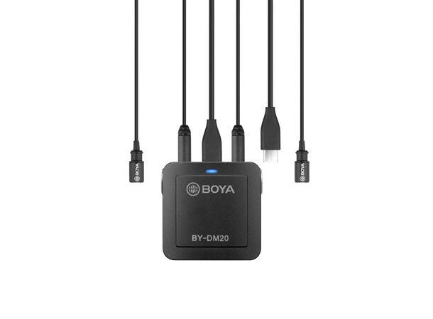 BOYA BY-DM20 dobbel myggmikr. m/mikser Interface for IOS/Android og PC/Mac
