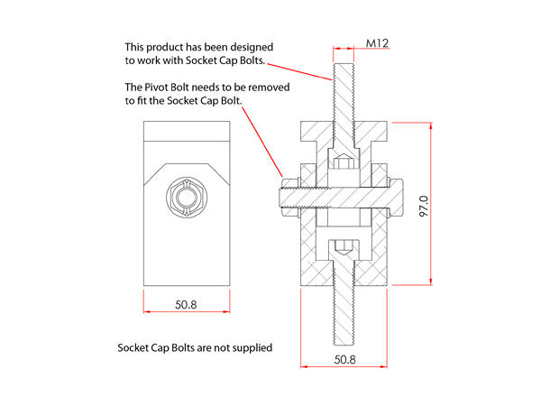 DOUGHTY T57249 Pivot hinge SWL 750kg, M12, Alu