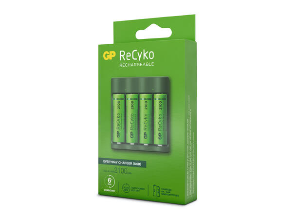GP ReCyko Everyday-lader B421 (USB) Inkl. 4x AA 2100mAh NiMH-batterier