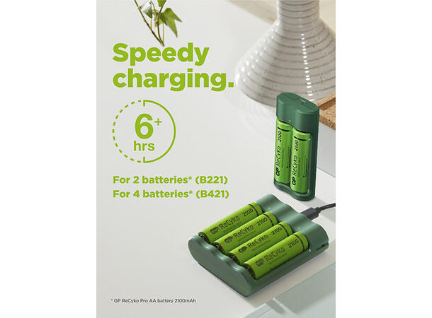 GP ReCyko Everyday-lader B421 (USB) Inkl. 4x AA 2100mAh NiMH-batterier