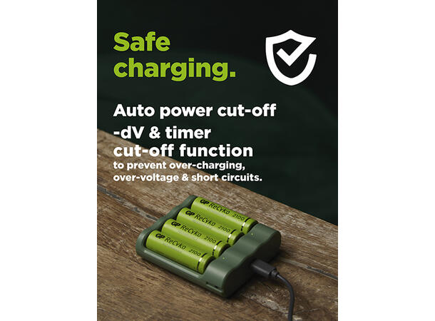 GP ReCyko Everyday-lader B421 (USB) Inkl. 4x AA 2100mAh NiMH-batterier