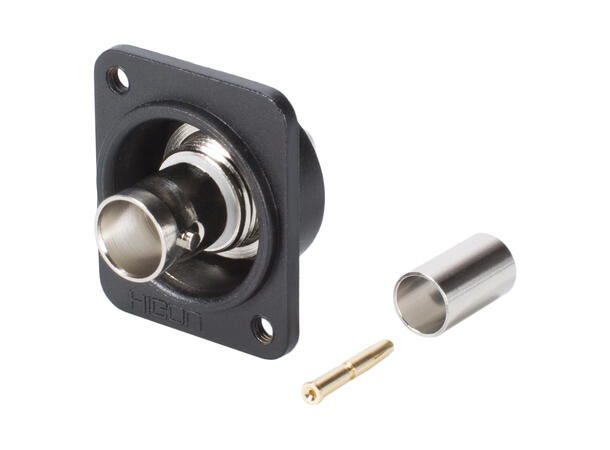 HICON BNC59FD for RG59B/U, chassis 75 Ohm. For D-panel, M3 gjenger