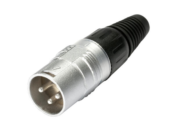 HICON HI-X3CM 3-pin XLR han for kabel Nikkel. For kabel Ø4.0-8.5mm
