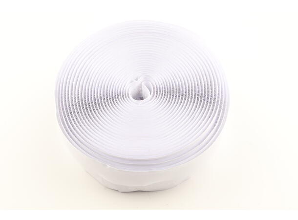 KAGU Borrelås m/tape 12,5mm x 5m, Hvit Hook & Loop, begge med dobbelsidig tape
