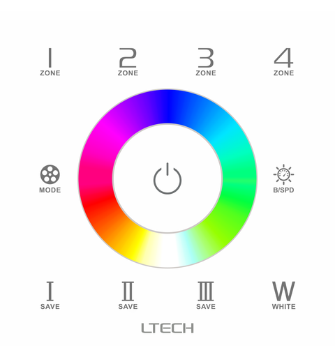LTECH EX8S RGBW kontroller, 4 soner DMX og RF. 3 scener