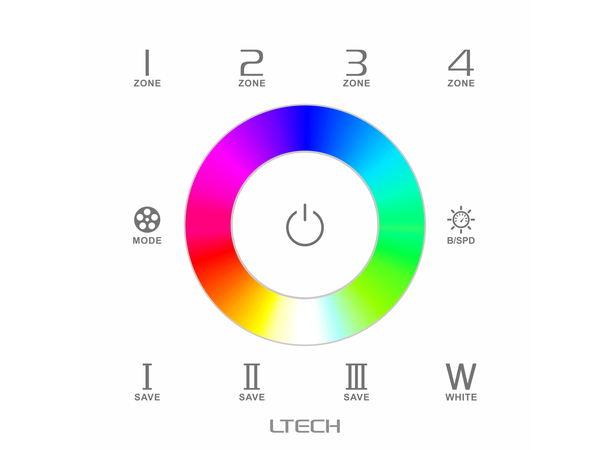 LTECH EX8S RGBW kontroller, 4 soner DMX og RF. 3 scener