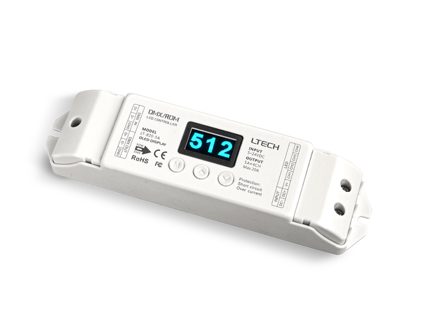 LTECH LED driver for RGBW LED Maks 4 x 5A. 12-24VDC inn. Display, DMX
