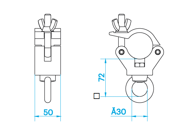 PROLYTE CLP-P537B Clamp m/øye Swl 170Kg (Sf8:1), Sort, Ø48-51mm Rør