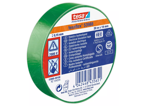 TESA 53988 Isolasjonstape PVC, Grønn 19mm x 20m