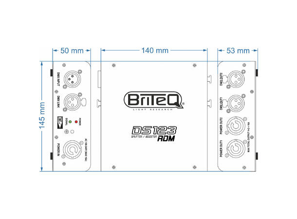 BRITEQ DS123-RDM DMX Splitter 1 in, 2 ut, Powercon passthru, 3pin XLR