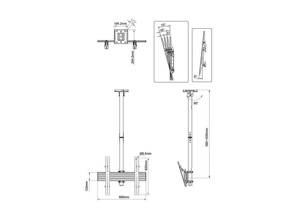 MULTIBRACKETS MBC1U Takfeste SWL 45kg, 600x400, 58 - 155cm, 40 - 75"