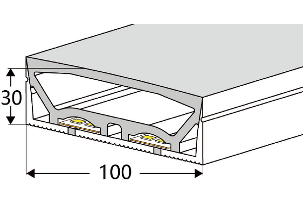 SBL Silikonprofil kit 100 x 30mm 5m, Komplett kit, Uten LED Strip, Hvit