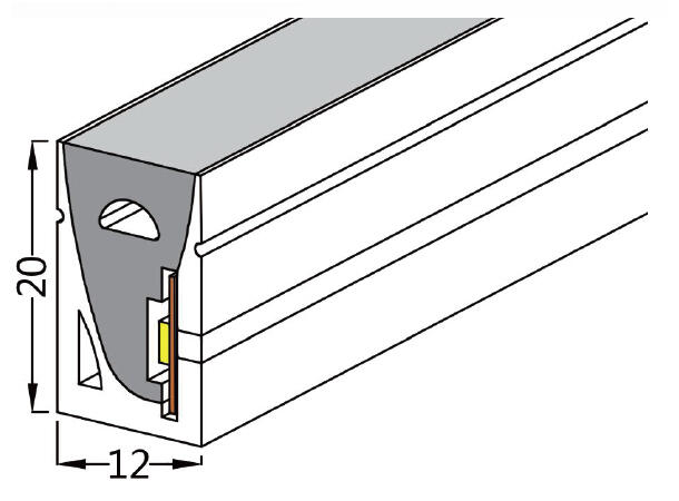 SBL Silikonprofil kit 12 x 20mm 5m, Komplett kit, Uten LED Strip, Hvit