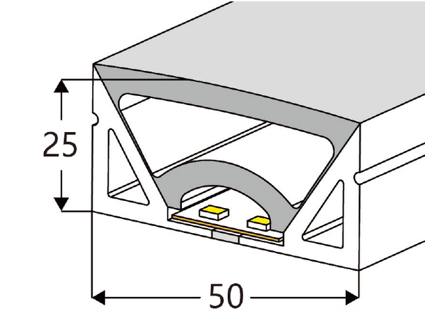 SBL Silikonprofil kit 50 x 25mm 5m, Komplett kit, Uten LED Strip, Hvit