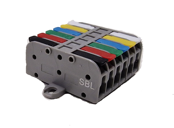 SBL Koblingsklemme 6x6 25 stk, black+red+green+blue+yellow+whi