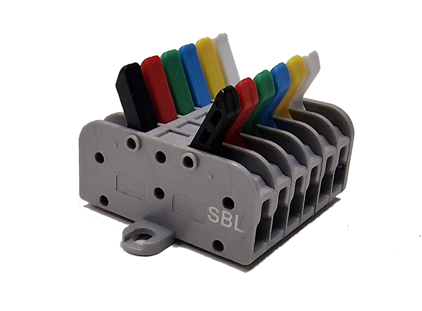 SBL Koblingsklemme 6x6 25 stk, black+red+green+blue+yellow+whi