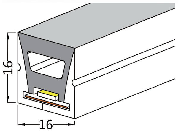 SBL Silikonprofil kit 16 x 16mm 5m, Komplett kit, Uten LED Strip, Hvit