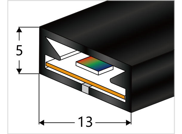 SBL Silikonprofil kit 13 x 5mm 5m, Komplett kit, Uten LED Strip, Sort