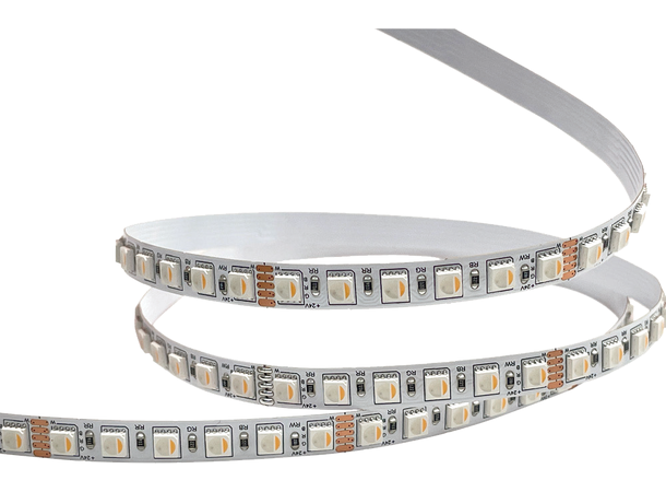 SBL 24V RGB+WW LED Strip, 30,6W/m 5m, 12mm, 96 LED/m, CV, 2700K, Hvit PCB