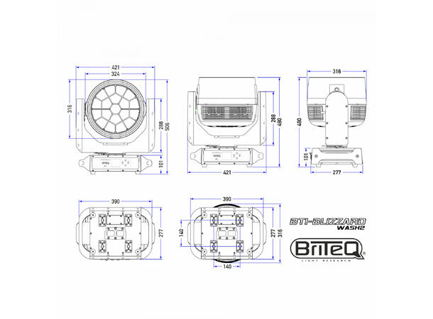 BRITEQ BTI-BLIZZARD WASH2 Moving head 19 x 50W RGBL LED,  3.8 - 38°, IP65