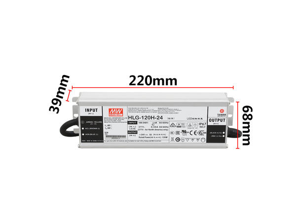 MEANWELL HLG Strømforsyning 12VDC, 150W 12.5A. For LED strip etc. IP 65