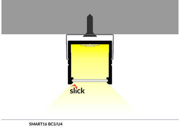 TOPMET Aluprofil SMART16_C3 18,8x18,6mm 2m, Sort, Opal click diffusor