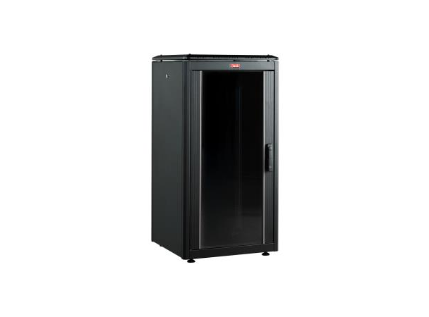 KAGU Gulvskap 19" B600xD800, 22U. Sort Glassdør foran, Ståldør bak