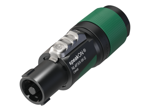 NEUTRIK NL4FXX-W-L SpeakON for kabel 4-pol. 10 - 16mm, sort/grønn.