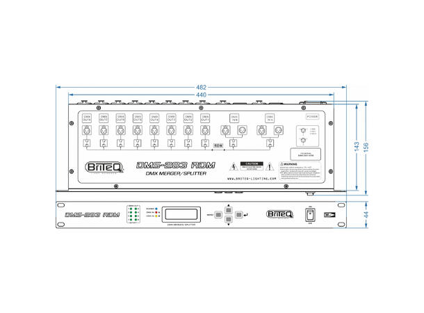 Briteq DMS-283 RDM Merge/Splitt/Boost 2 in / 8 out, 3pin XLR,