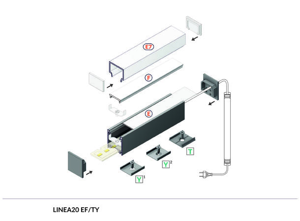 TOPMET Aluprofil LINEA20_F, 23x25,1mm 2m, Sort, Opal click diffusor