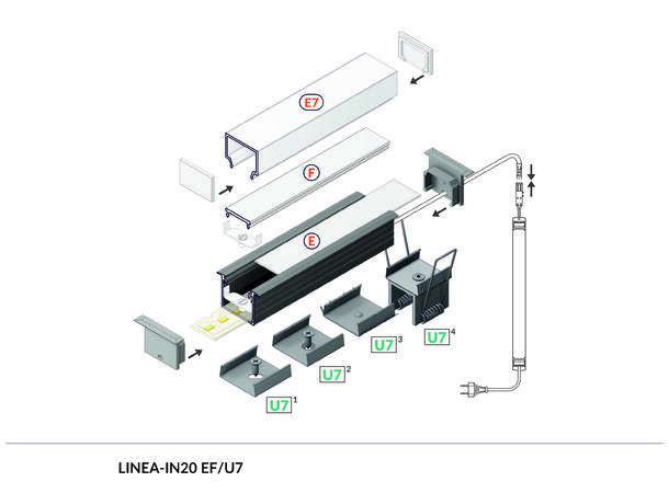 TOPMET Aluprofil LINEA20_F, 30x20,4mm 2m, Sort, Opal click diffusor