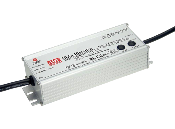 MEANWELL Strømforsyning 36VDC 40W 1.2A, For LED Strip etc., IP67