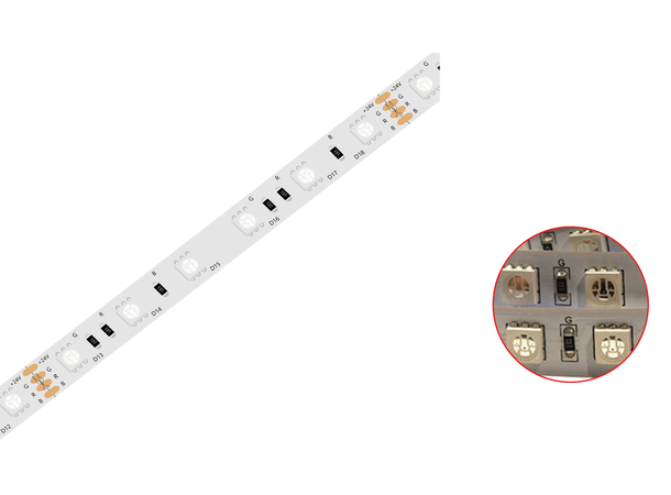 SBL 24V RGB LED Strip, 20W/m 5m, 12mm, 120 LED/m, CV, Hvit PCB