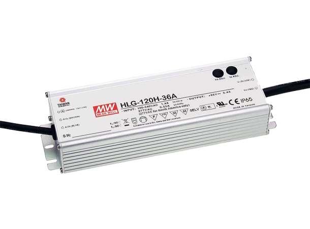 MEANWELL Strømforsyning 36VDC 120W 3.4A, For LED Strip etc., IP67