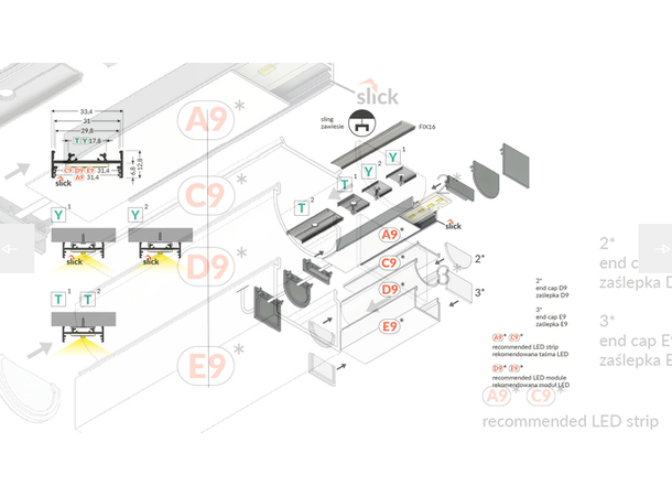 TOPMET Aluprofil Vario 30-01 33.4x12.8mm 2m, D9 Opal diffusor