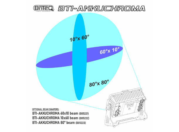 BRITEQ BTI-AKKUCHROMA LED Projector 18 x 10W RGBL LED, Batteridrift, IP65 