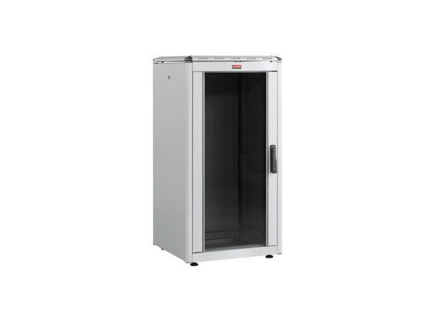 KAGU Gulvskap 19" B600xD600, 22U. Grey Glassdør foran, perforert bak