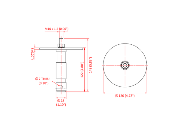 DOUGHTY TV Spigot with Followspot Plate Ø120mm, M10