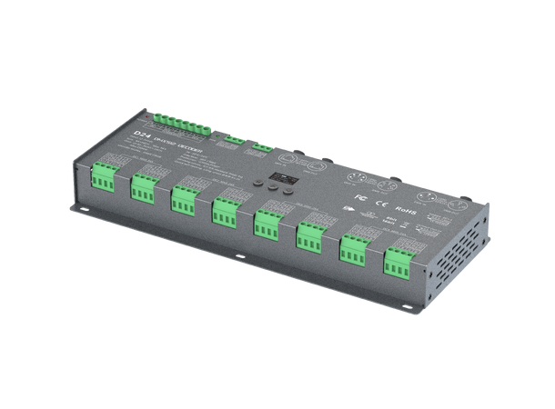 LTECH D24 DMX Decoder 24 kanaler 24 x 4/5A. Maks 2880W, 12-24VDC inn