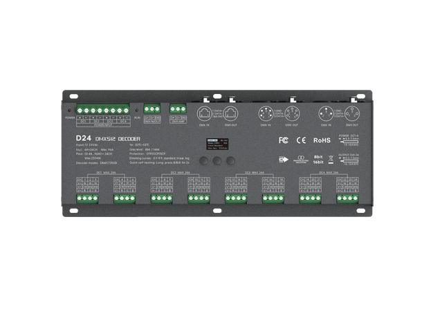 LTECH D24 DMX Decoder 24 kanaler 24 x 4/5A. Maks 2880W, 12-24VDC inn