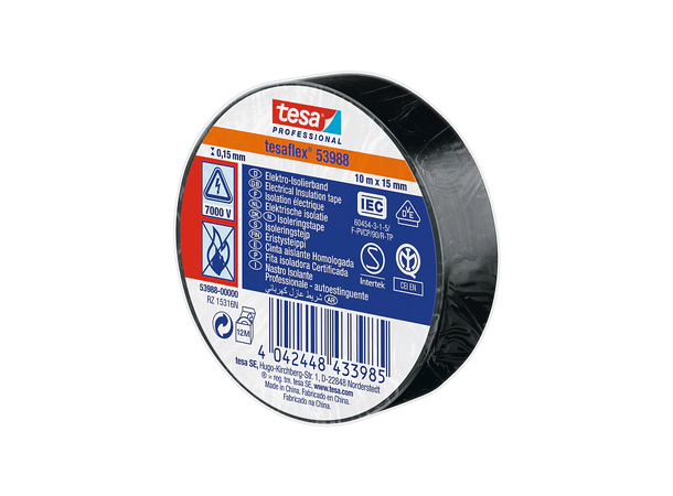 TESA 53988 Isolasjonstape PVC, Sort 15mm x 10m