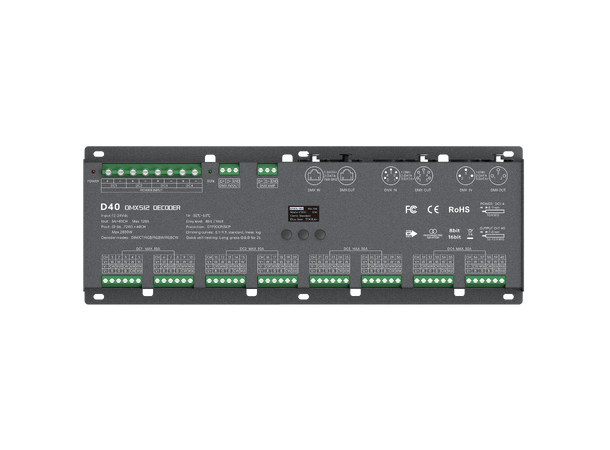 LTECH D40 DMX Decoder 40 kanaler 40 x 3A. Maks 2880W, 12-24VDC inn