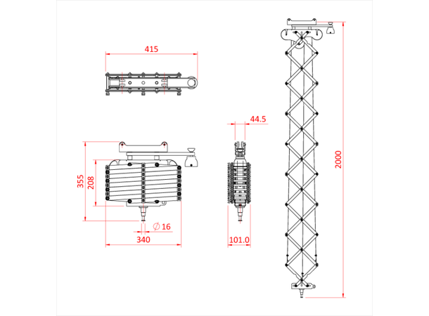 DOUGHTY G1510 pantograf Studio Rail ELL 15kg, 2m, Sort 