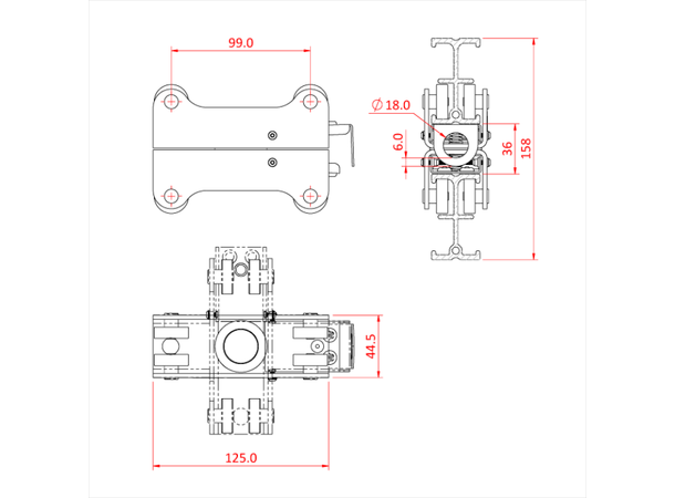 DOUGHTY T84215 Studio Rail 60-4 ELL 75kg, Double Swivel Braked, Sort 