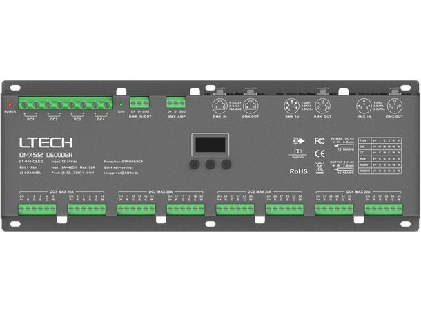 LTECH LED driver 40 kanaler, DMX 40 x 3A. Maks 2880W. 12-24VDC inn