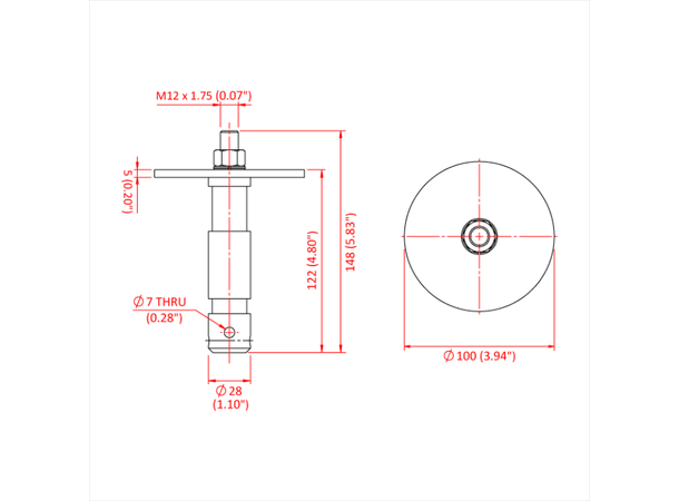 DOUGHTY TV Spigot with Followspot Plate Ø100mm, M12